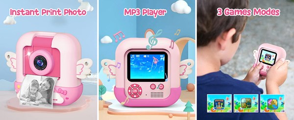 دوربین عکاسی و فیلمبرداری دیجیتال کودک با چاپ فوری حرارتی طرح یونیکورن بنفش مدل M9_ اسباب بازی دیجیتال و هوشمند