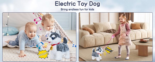 عروسک رباتیک هاپو پشمالو سخنگو و موزیکال با دسته ی کنترلی طوسی مدل Electric Singing Dog Toys 968 _عروسک رباتیک
