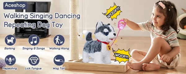 عروسک رباتیک هاپو پشمالو سخنگو و موزیکال با دسته ی کنترلی طوسی مدل Electric Singing Dog Toys 968 _عروسک رباتیک