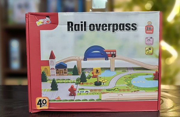پازل شهر کوچک چوبی همراه با قطار و ریل، 40 قطعه مدل 861 Rail Overpass Wooden_لگو