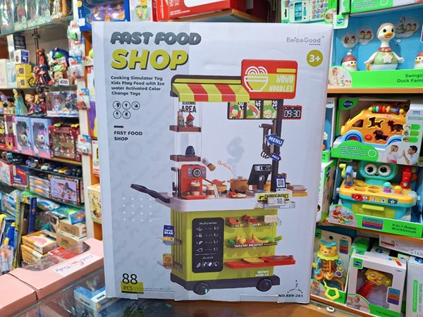 ست اسباب بازی آشپزخانه 88 تکه با بخار، سینک و صندوق فروش فست فود مدل Fast Food Shop 889_اسباب بازی لوازم خانگی