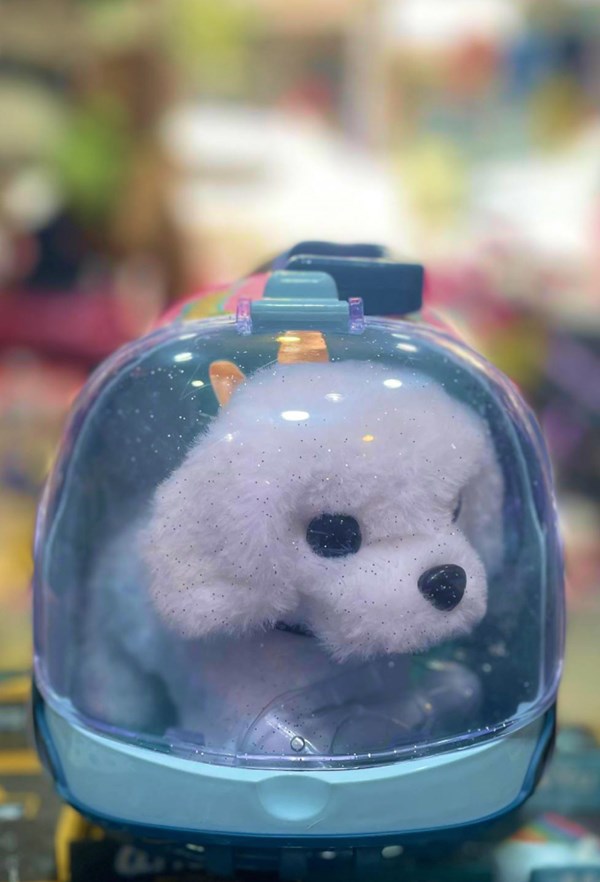 سگ خانگی به همراه قفس و وسایل آرایشی رنگ سفید کد 1059_عروسک رباتیک