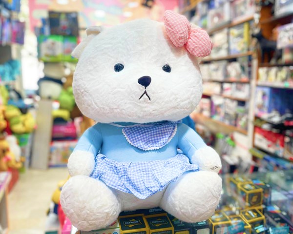 عروسک پولیشی اورجینال خرس پاپیون صورتی 52 سانتی_عروسک