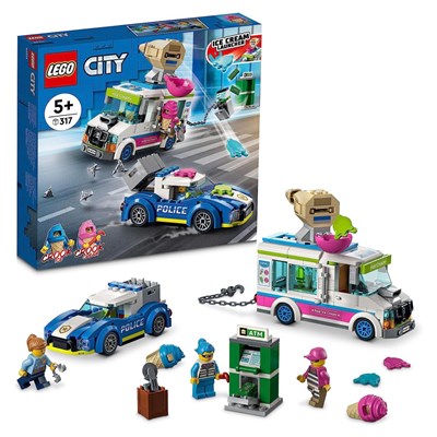 لگو سیتی ماشین پلیس و کامیون بستنی فروشی 317 قطعه مدل Lego City_Ice Cream Truck Police Chase_60314 Building Kit_لگو