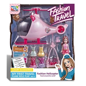 اسباب بازی ست باربی همراه با هلیکوپتر و چند دست لباس مدل Fashion travel _عروسک