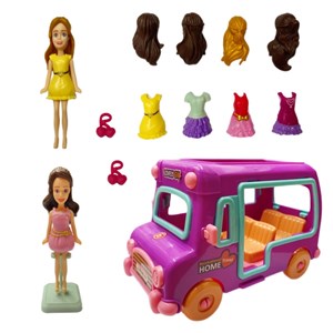 اسباب بازی ست باربی همراه با اتوبوس و چند دست لباس مدل Fashion travel_ عروسک