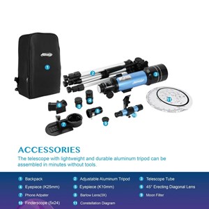 تلسکوپ طبیعتگردی به همراه کوله پشتی مدل AOMEKIE AO2017 70mm Refractor Telescope_اسباب بازی علمی