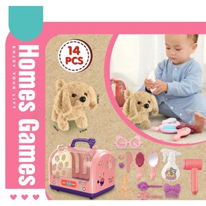 اسباب بازی سگ خانگی به همراه قفس و وسایل آرایشی مجموعه 14 عددی _عروسک رباتیک