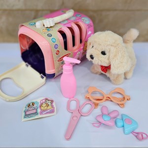 اسباب بازی سگ خانگی به همراه قفس و وسایل آرایشی مجموعه 7 عددی _عروسک رباتیک