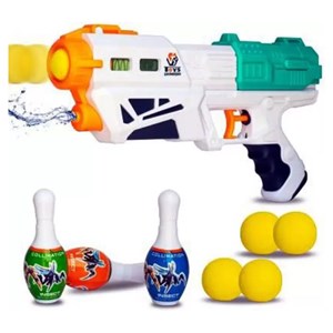 تفنگ اسباب بازی آب پاش دو کاره به همراه توپ اسفنجی و بولینگ _تفنگ اسباب بازی