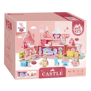 قصر بزرگ تاشو موزیکال چراغدار به همراه 2 پرنسس و وسایل_اسباب بازی لوازم خانگی