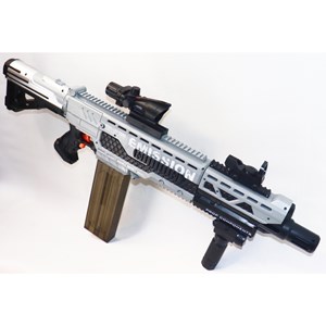 تفنگ اسباب بازی شارژی رگباری تیر فومی 6 موتوره به همراه چراغ و لیزر _تفنگ اسباب بازی