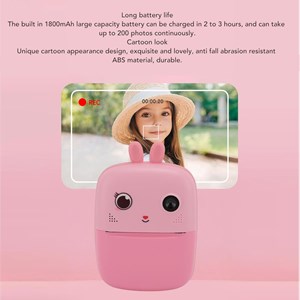 دوربین عکاسی و فیلمبرداری دیجیتال کودک با چاپ فوری حرارتی طرح خرگوش صورتی_اسباب بازی دیجیتال و هوشمند