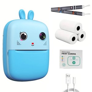 دوربین عکاسی و فیلمبرداری دیجیتال کودک با چاپ فوری حرارتی طرح خرگوش آبی_اسباب بازی دیجیتال و هوشمند