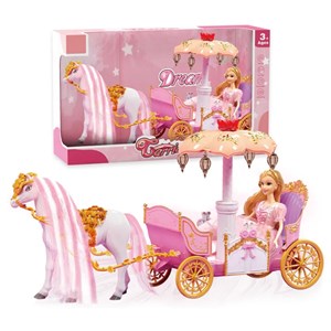 اسباب بازی کالسکه و اسب راهرو موزیکال باربی پرنسس صورتی_عروسک