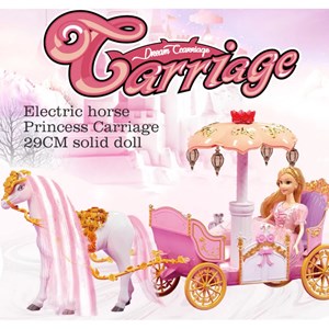 اسباب بازی کالسکه و اسب راهرو موزیکال باربی پرنسس صورتی_عروسک