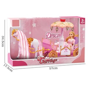 اسباب بازی کالسکه و اسب راهرو موزیکال باربی پرنسس صورتی_عروسک