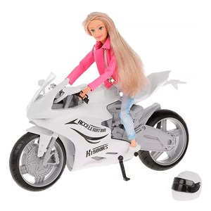 عروسک باربی دفا لوسی موتور سوار با کلاه کاسکت سفید مدل Defa Lucy Doll 8459_عروسک