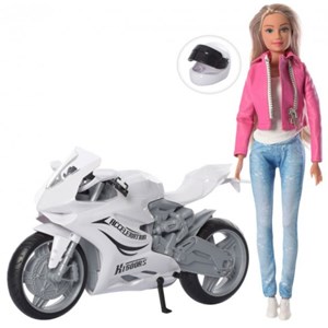 عروسک باربی دفا لوسی موتور سوار با کلاه کاسکت سفید مدل Defa Lucy Doll 8459_عروسک