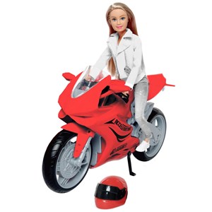 عروسک باربی دفا لوسی موتور سوار با کلاه کاسکت قرمز مدل Defa Lucy Doll 8459 _عروسک