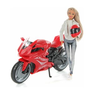 عروسک باربی دفا لوسی موتور سوار با کلاه کاسکت قرمز مدل Defa Lucy Doll 8459 _عروسک