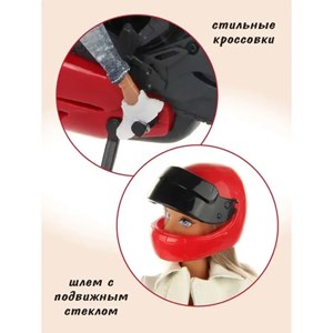 عروسک باربی دفا لوسی موتور سوار با کلاه کاسکت قرمز مدل Defa Lucy Doll 8459 _عروسک