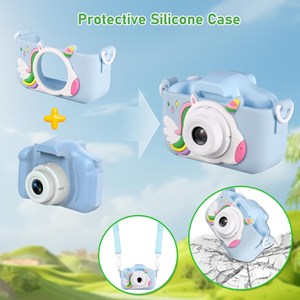 دوربین عکاسی و فیلمبرداری دیجیتال کودک طرح یونیکورن آبی _اسباب بازی دیجیتال و هوشمند