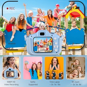 دوربین عکاسی و فیلمبرداری دیجیتال کودک طرح یونیکورن آبی _اسباب بازی دیجیتال و هوشمند