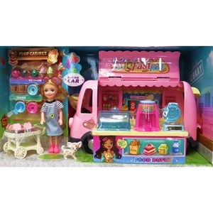 اسباب بازی ماشین بستنی فروشی به همراه باربی و وسایل _ماشین اسباب بازی