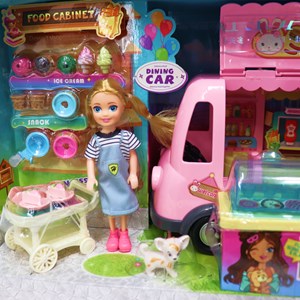 اسباب بازی ماشین بستنی فروشی به همراه باربی و وسایل _ماشین اسباب بازی