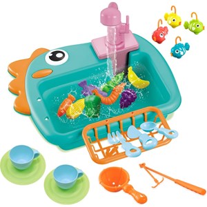 اسباب بازی سینک ظرفشویی و قلاب ماهیگیری رنگ سبز _اسباب بازی لوازم خانگی