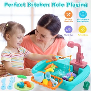 اسباب بازی سینک ظرفشویی و قلاب ماهیگیری رنگ سبز _اسباب بازی لوازم خانگی