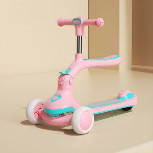 اسکوتر فلزی 3 کاره صندلی دار تاشو با چرخ های چراغدار و موزیکال _اسکوتر