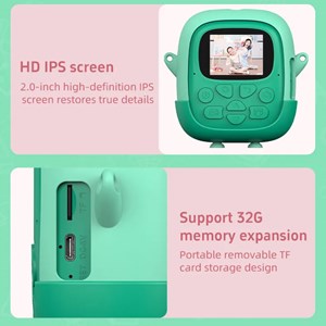 دوربین عکاسی و فیلمبرداری دیجیتال کودک با چاپ فوری حرارتی و رم 32 گیگ سبز_ اسباب بازی دیجیتال و هوشمند