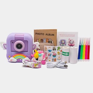 دوربین عکاسی و فیلمبرداری دیجیتال کودک با چاپ فوری حرارتی طرح یونیکورن بنفش مدل M9_ اسباب بازی دیجیتال و هوشمند