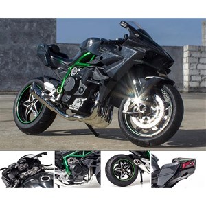 موتور شارژی کاوازاکی نینجا H2R دودزا همراه با پایه مقیاس 1:6 مدل Kawasaki H2R Alloy Racing Motorcycle_ماشین اسباب بازی
