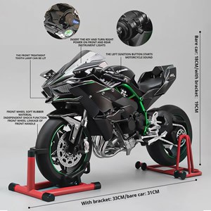 موتور شارژی کاوازاکی نینجا H2R دودزا همراه با پایه مقیاس 1:6 مدل Kawasaki H2R Alloy Racing Motorcycle_ماشین اسباب بازی