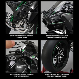 موتور شارژی کاوازاکی نینجا H2R دودزا همراه با پایه مقیاس 1:6 مدل Kawasaki H2R Alloy Racing Motorcycle_ماشین اسباب بازی