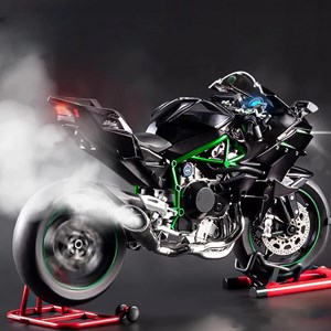 موتور شارژی کاوازاکی نینجا H2R دودزا همراه با پایه مقیاس 1:6 مدل Kawasaki H2R Alloy Racing Motorcycle_ماشین اسباب بازی