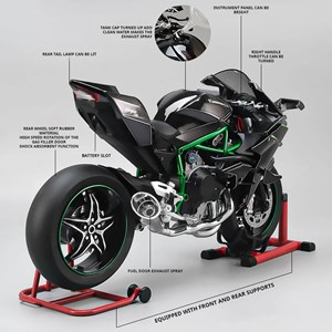 موتور شارژی کاوازاکی نینجا H2R دودزا همراه با پایه مقیاس 1:6 مدل Kawasaki H2R Alloy Racing Motorcycle_ماشین اسباب بازی