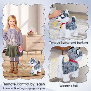عروسک رباتیک هاپو پشمالو سخنگو و موزیکال با دسته ی کنترلی طوسی مدل Electric Singing Dog Toys 968 _عروسک رباتیک