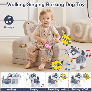 عروسک رباتیک هاپو پشمالو سخنگو و موزیکال با دسته ی کنترلی طوسی مدل Electric Singing Dog Toys 968 _عروسک رباتیک