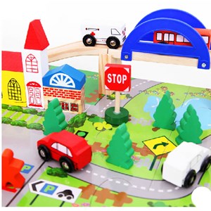 پازل شهر کوچک چوبی همراه با قطار و ریل، 40 قطعه مدل 861 Rail Overpass Wooden_لگو