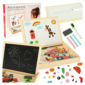 تخته سه کاره آهنربایی، وایت برد و تخته سیاه به همراه ماژیک و گچ رنگی طرح مزرعه شادی_اسباب بازی علمی