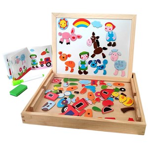 تخته سه کاره آهنربایی، وایت برد و تخته سیاه به همراه ماژیک و گچ رنگی طرح مزرعه شادی_اسباب بازی علمی