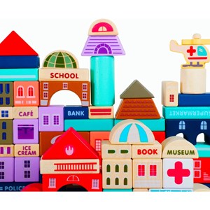 بلوک چوبی خانه سازی بریکس سطلی 115 قطعه با صفحه بازی مدل JHTOY 126_لگو