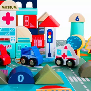 بلوک چوبی خانه سازی بریکس سطلی 115 قطعه با صفحه بازی مدل JHTOY 126_لگو