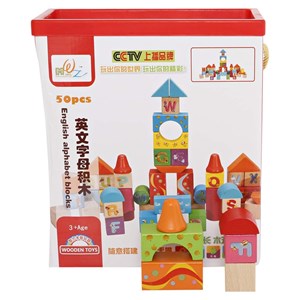 بلوک چوبی خانه سازی بریکس جعبه ای 50 قطعه English Alphabet Blocks_بازی فکری