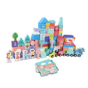 بلوک چوبی خانه سازی بریکس سطلی 108 قطعه با صفحه بازی مدل JHTOY 139 _لگو