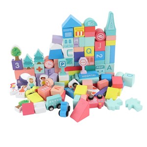 بلوک چوبی خانه سازی بریکس سطلی 108 قطعه با صفحه بازی مدل JHTOY 139 _لگو